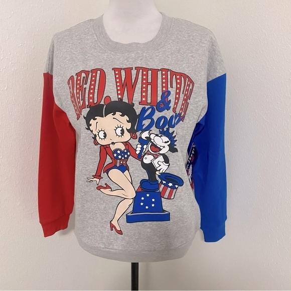 Betty Boop Women's Americana Collection Crew Sweatshirt Size XS Red White & Boop - Picture 1 of 6